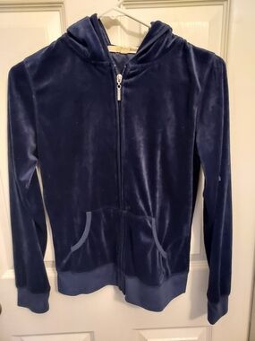 Girls' Navy Velour Zip Hoodie with Pockets-Beta House